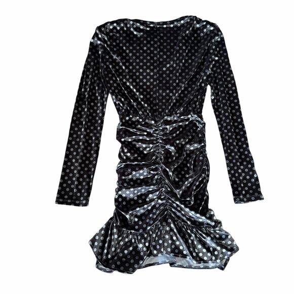 Endless Rose Velvet Dress XS Black Polka Dot Ruched Ruffle Holiday Party NWT - Picture 3 of 9